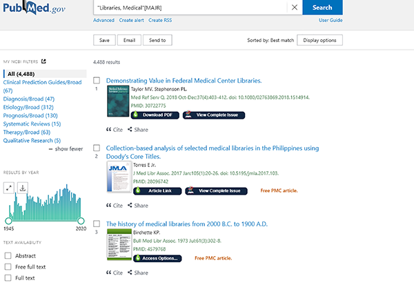 Screen shot showing LibKey Nomad integration in PubMed