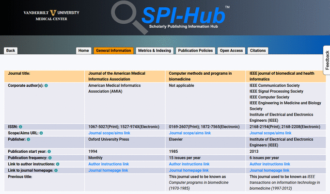 Example journal comparison screen